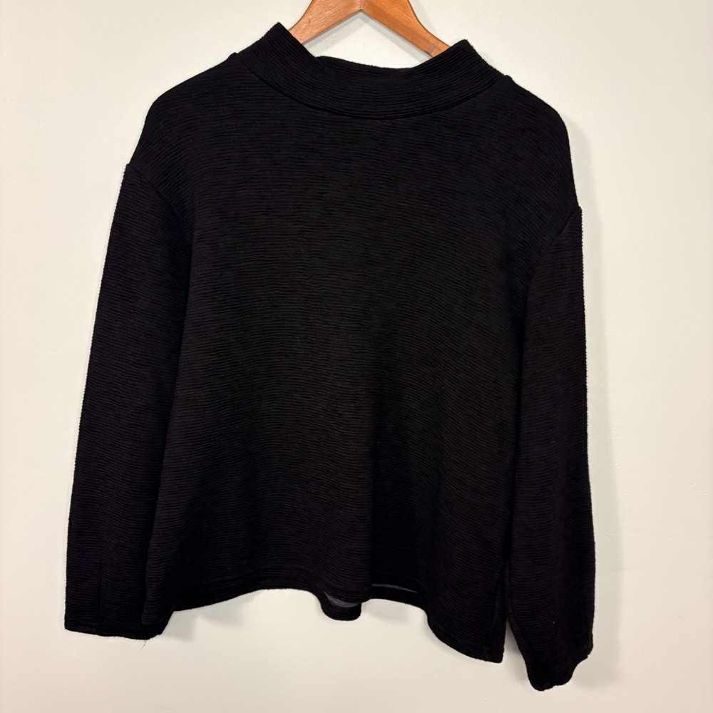 Cut Loose Sweater Womens Large Black Textured Knit Mock Neck Pullover